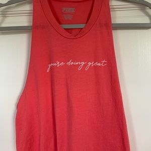 Victorias Secret PINK Womens Athletic Tank You’re Doing Great Pink White Size XS